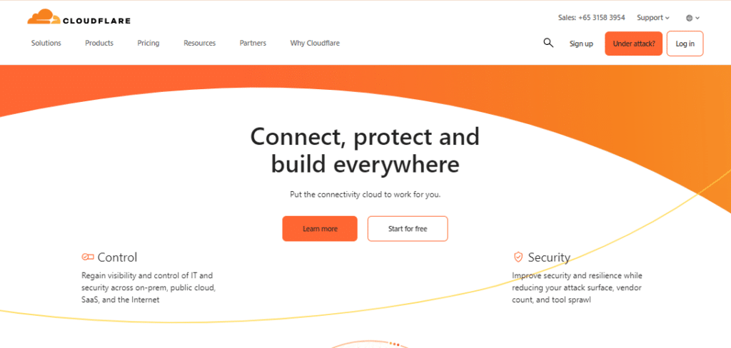 Interface of Cloudflare website, one of the best WordPress Security Plugin 