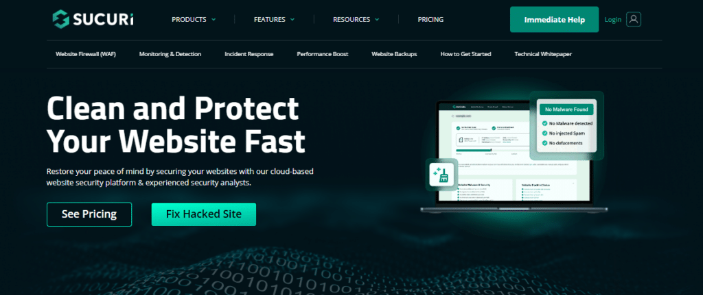 Interface of Sucuri website, one of the best WordPress Security Plugin 