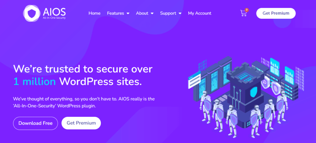Interface of AIOS website, one of the best WordPress Security Plugin 