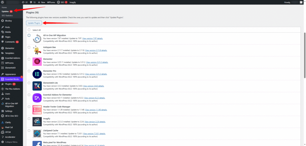 wordpress update
