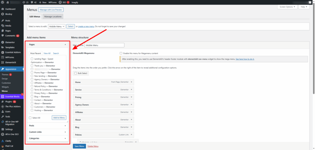 Add items to Nav Menu