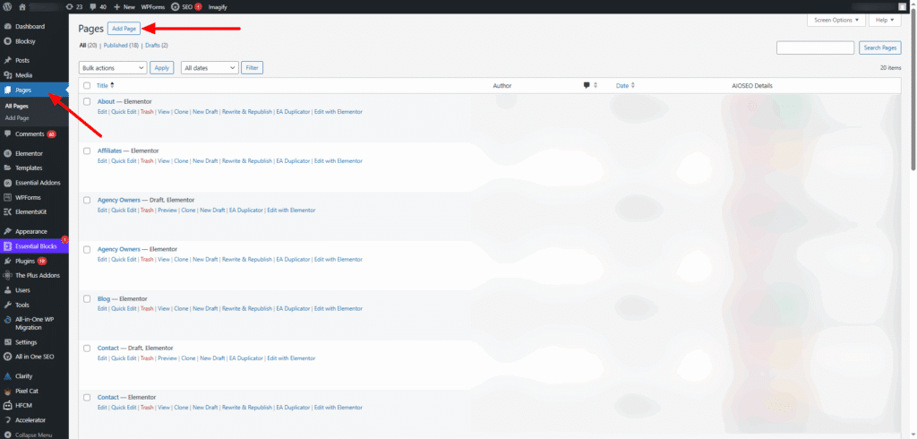 WordPress Page Adding