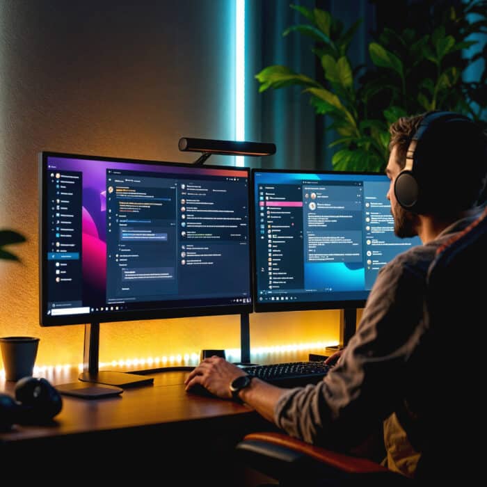 programmer using computer at night