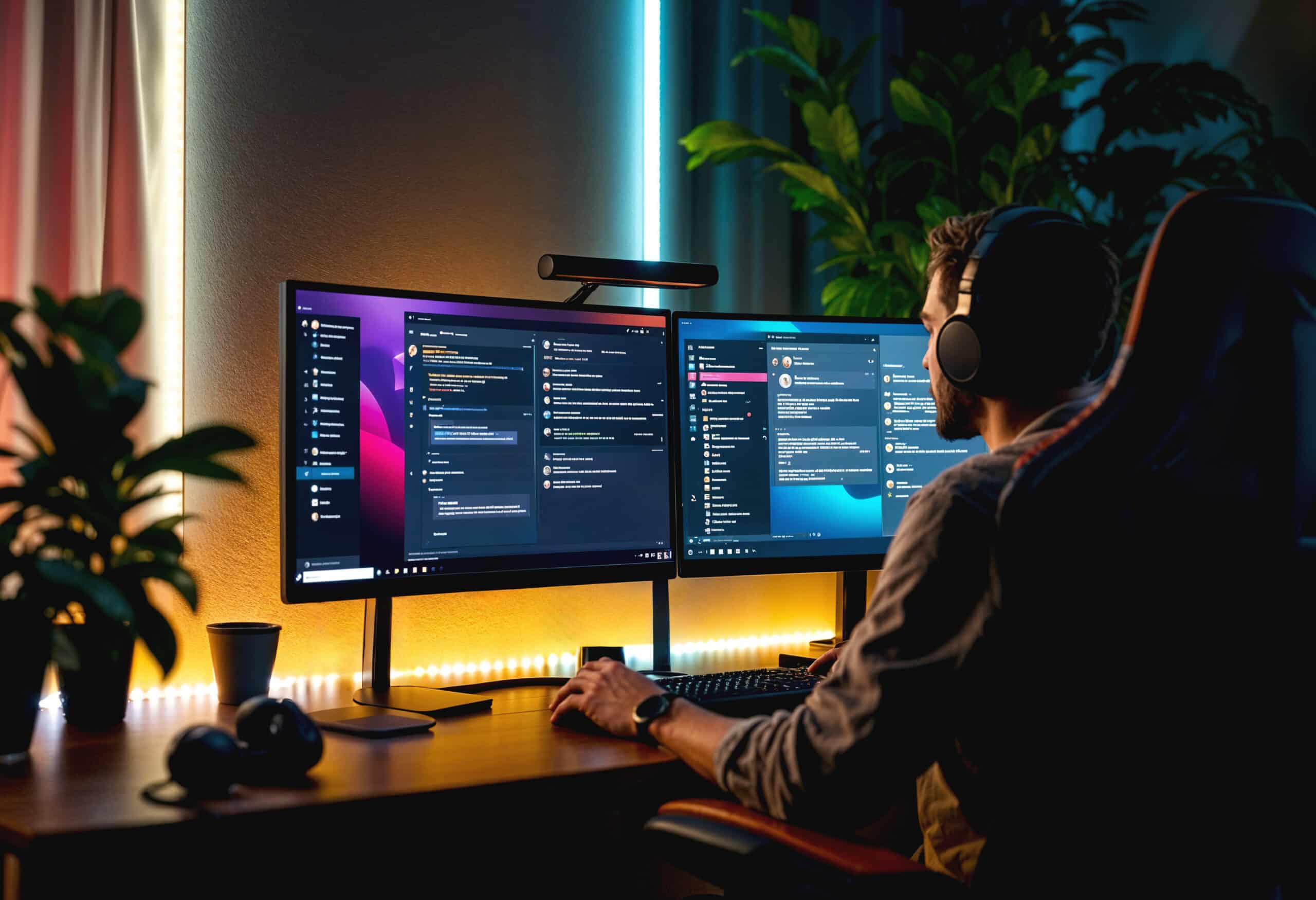 programmer using computer at night