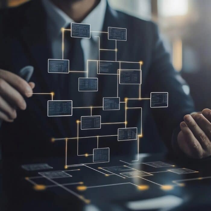 businessman interacting with digital network