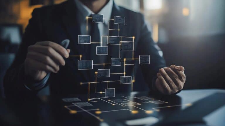 businessman interacting with digital network