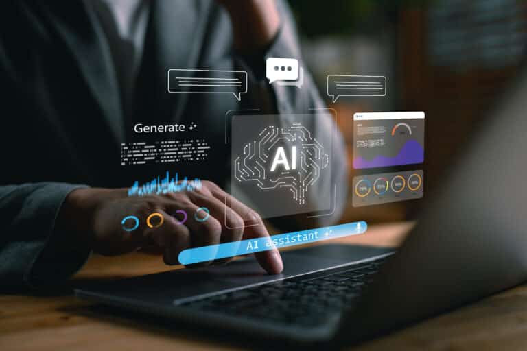 person using laptop with ai assistant