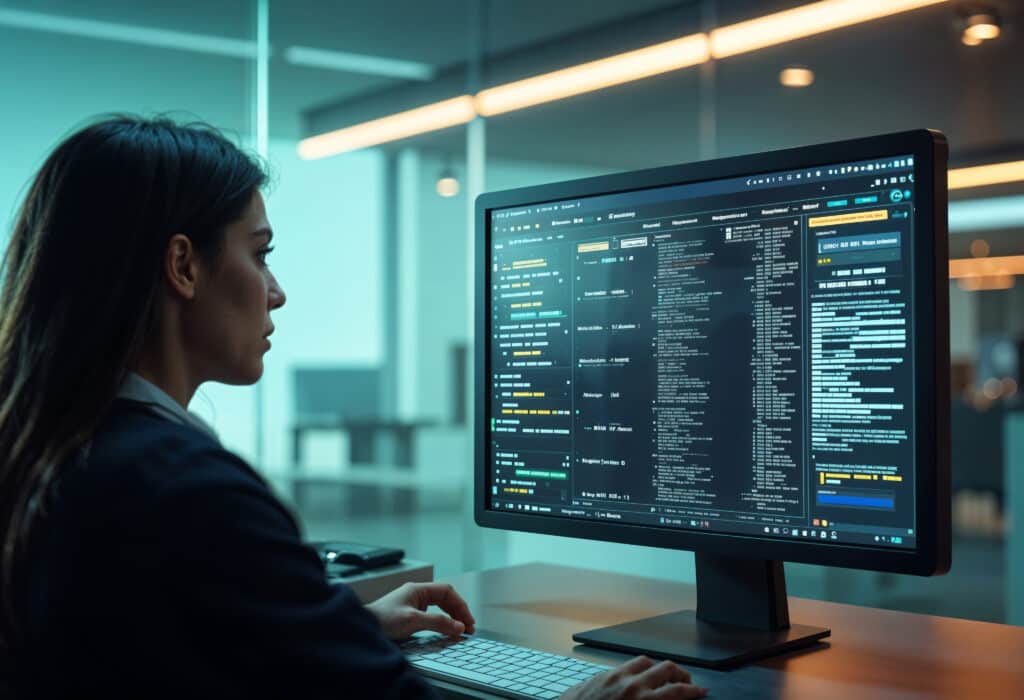 person working on schema code on computer
