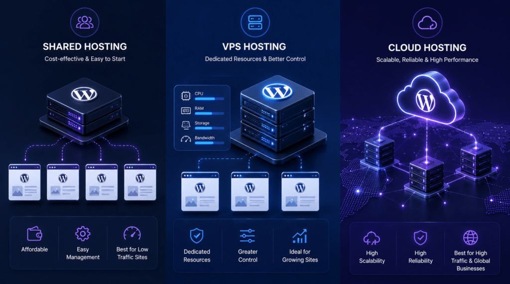 Shared VPS and cloud hosting infrastructure for WordPress business websites