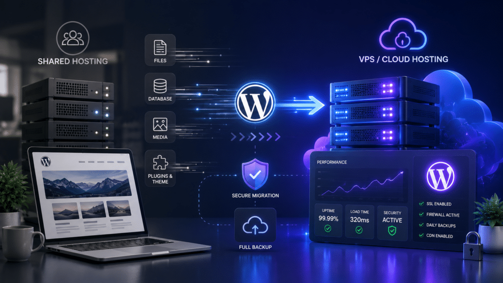 WordPress website migration from shared hosting to VPS or cloud infrastructure